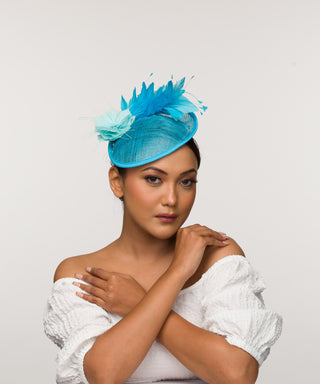 Samantha-blue fascinator with feather mount