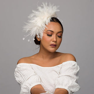 Daffodil- Ivory bridal feather accessory head wear