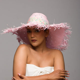 Hadal - Pastel pink sun hat with floral band