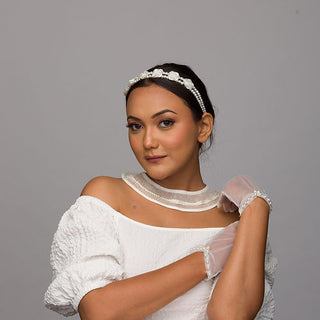 Carnation- pearl headband and lace collar