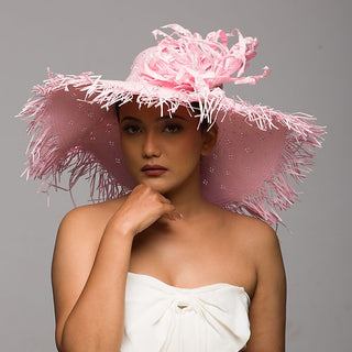 Pastel pink sun hat with silk flower
