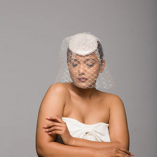 Vivienne- Ivory and gold lurex veiled bridal headpiece
