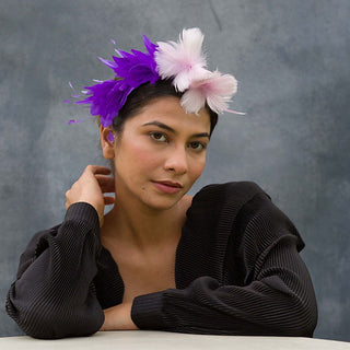 Bianca- purple fascinator with feather flowers