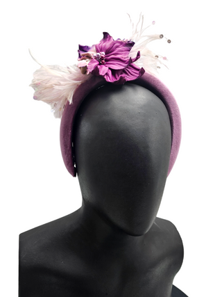 Esmeralda- Purple headband with feathers and flower for subtle look