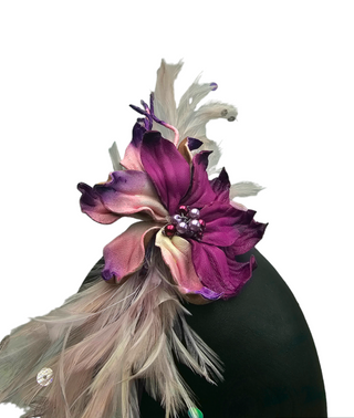 Esmeralda- Purple headband with feathers and flower for subtle look