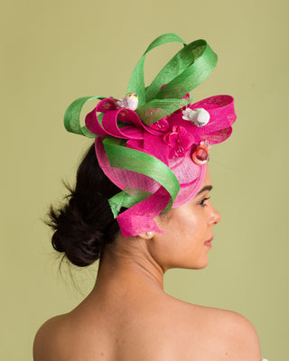 Designer Fascinator For Neutral or Green Dress (Bird Inferno)