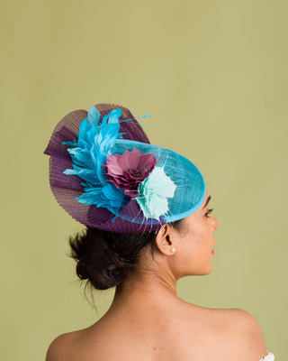 Blue Fascinator With Feather Mount (Samantha)