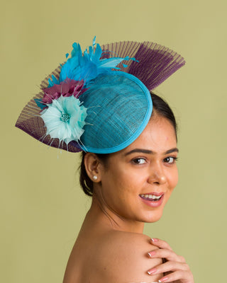 Blue Fascinator With Feather Mount (Samantha)