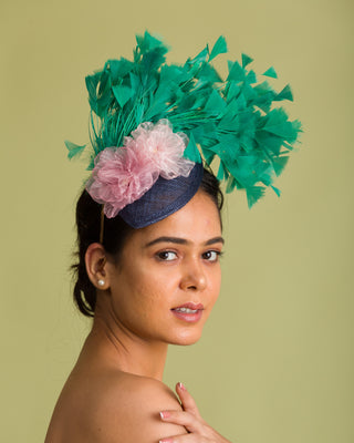 Kelly Green Derby Fascinator- Pink And Navy Derby Hat (Slate Form)
