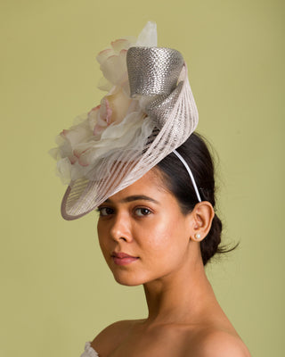 Grey Fascinator With Metallic Silver Trim (Sweet Sunshine)