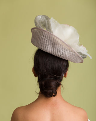 Grey Fascinator With Metallic Silver Trim (Sweet Sunshine)