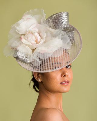 Grey Fascinator With Metallic Silver Trim (Sweet Sunshine)