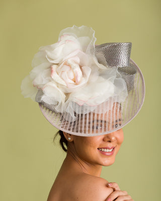 Grey Fascinator With Metallic Silver Trim (Sweet Sunshine)