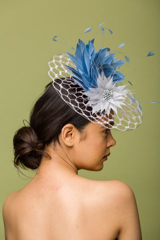 Grey Fascinator With Purple Bloom (Grey Goose)