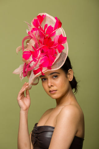 Pink Fascinator Beige Base Headwear (Freesia)