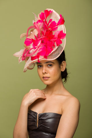 Pink Fascinator Beige Base Headwear (Freesia)