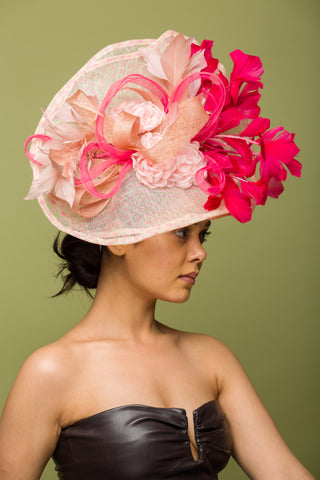 Pink Fascinator Beige Base Headwear (Freesia)