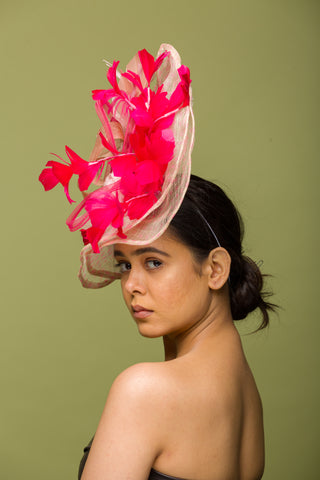 Pink Fascinator Beige Base Headwear (Freesia)