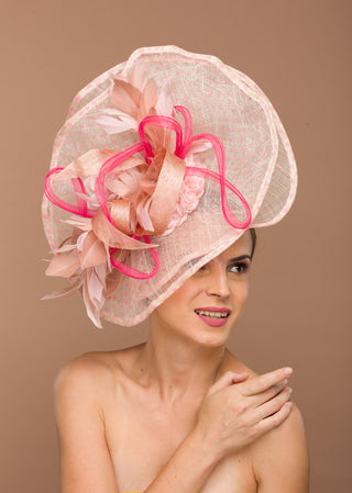 Freesia- beige and pink double layered unique fascinator
