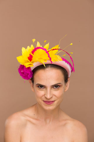 Lina- Cute headband with yellow and pink pop