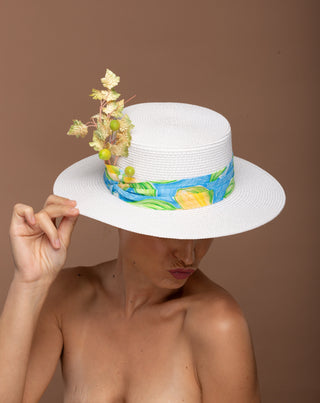 Mojito-White sun hat with lemon and mint leaves