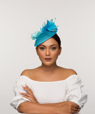 Samantha-blue fascinator with feather mount