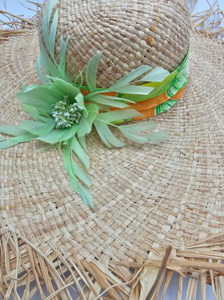 Archer- Natural straw sun hat with lime green pop