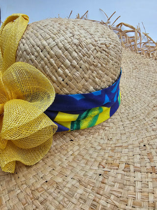 Yellow Tail- Natural straw sun hat with yellow abaca flower