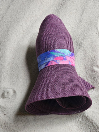 Layla-Purple foldable sun hat with pink and blue splash