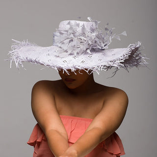 Dottyback - Fringed lilac sun hat with feather trims