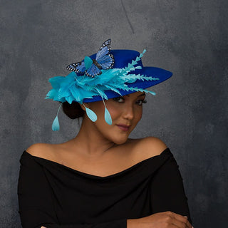 Monica- blue fur felt boater hat