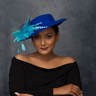 Monica- blue fur felt boater hat