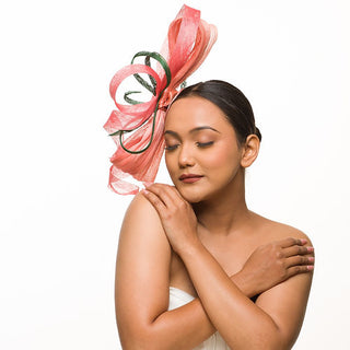 Fleur- dusky pink and green twirly fascinator