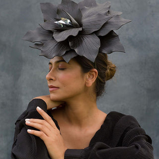 Black and silver floral fascinator