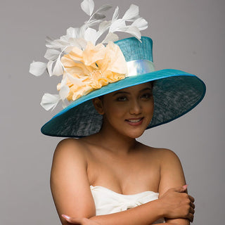 Blue Elsa- classic derby hat with unique trims