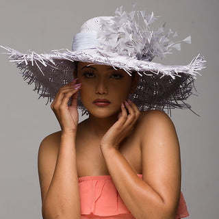 Dottyback - Fringed lilac sun hat with feather trims