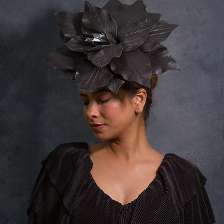 Black and silver floral fascinator