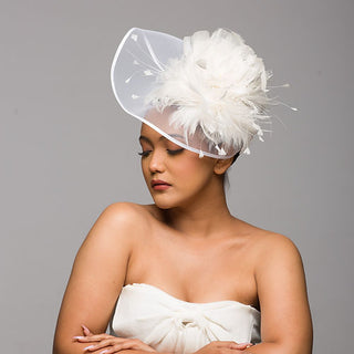 Raven- white fascinator with feather trims