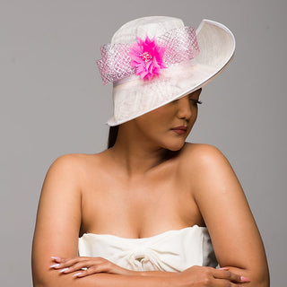 Pink Luna- Adorable ivory hat with lurex trims