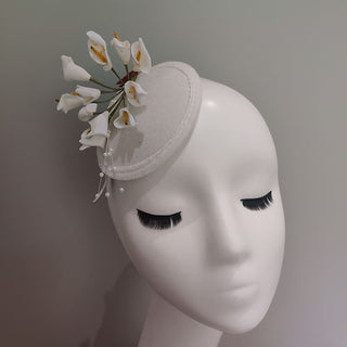 Flower girl Beige velvet mini headwear fascinator with floral trims ideal for ages 0-3