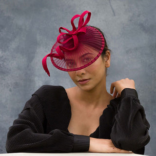 Valentina- burgandy fascinator with twirls