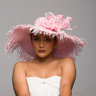 Pastel pink sun hat with silk flower