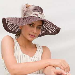 Mullet- Travel friendly sun hat with silk band and feathers