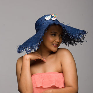 Damsel - Navy blue flowy sun hat with drama