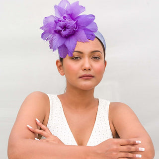 Rose- purple headband fascinator with feather flower