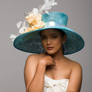 Blue Elsa- classic derby hat with unique trims