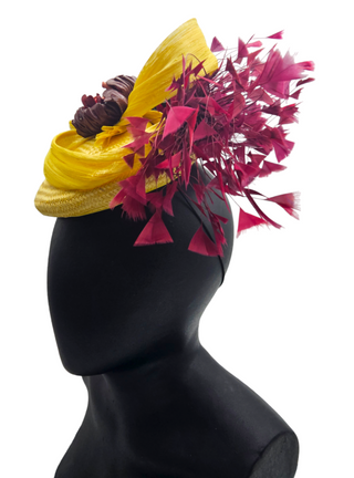 Australia Melbourne Cup Yellow Fascinator Burgandy