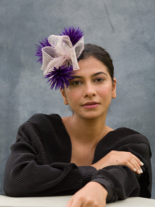Cleo- Lilac fascinator with purple biot feathers