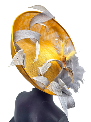 Rachel- Large gold chic fascinator with birds in its nest