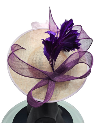 Aurelia- Beige derby hat with vibrant pink and purple blossoms